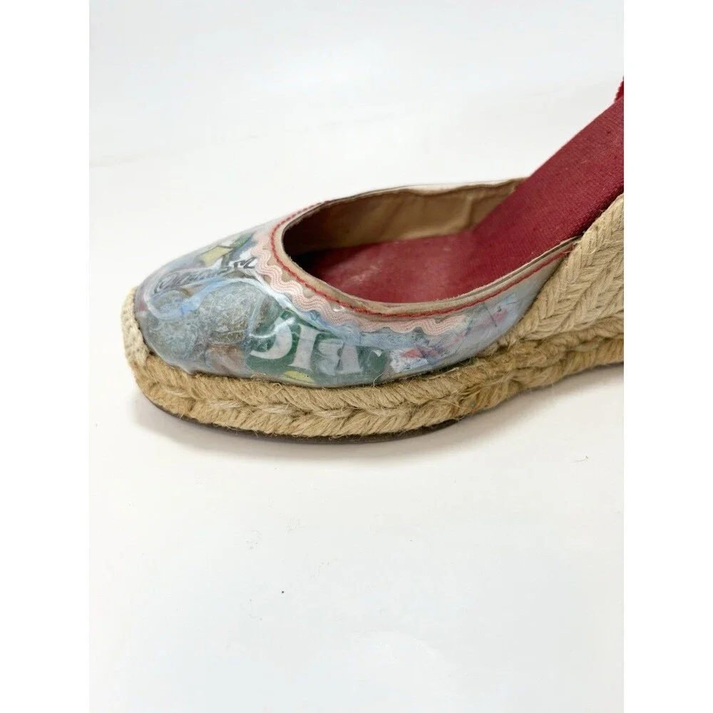 Christian Louboutin Red Ribbon Espadrille Wedge with Printed Toe